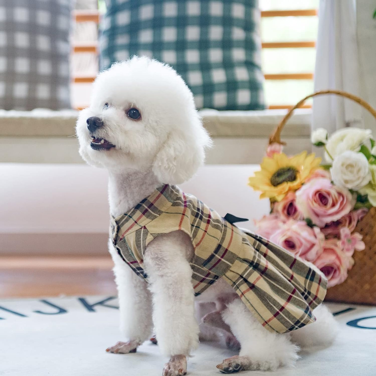 Classic Plaid Dog Dress Cute Puppy Clothes Outfit Small