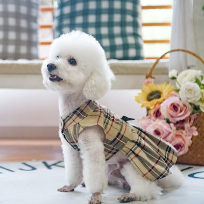 Classic Plaid Dog Dress Cute Puppy Clothes Outfit Small