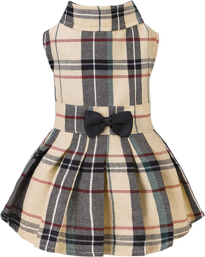 Stylish Cozy Classic Plaid Dog Dress Cute Puppy Clothes Outfit Small