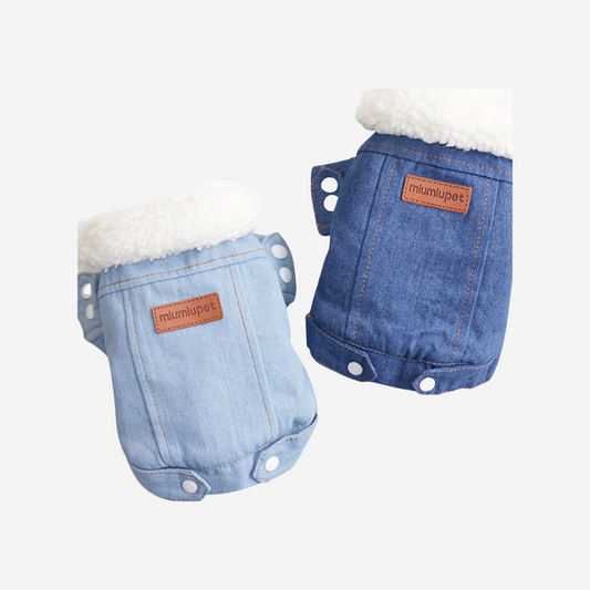 Blue Denim Padded Pet Snow Jacket for Small Dogs and Cats, Winter and Autumn Pet Clothes